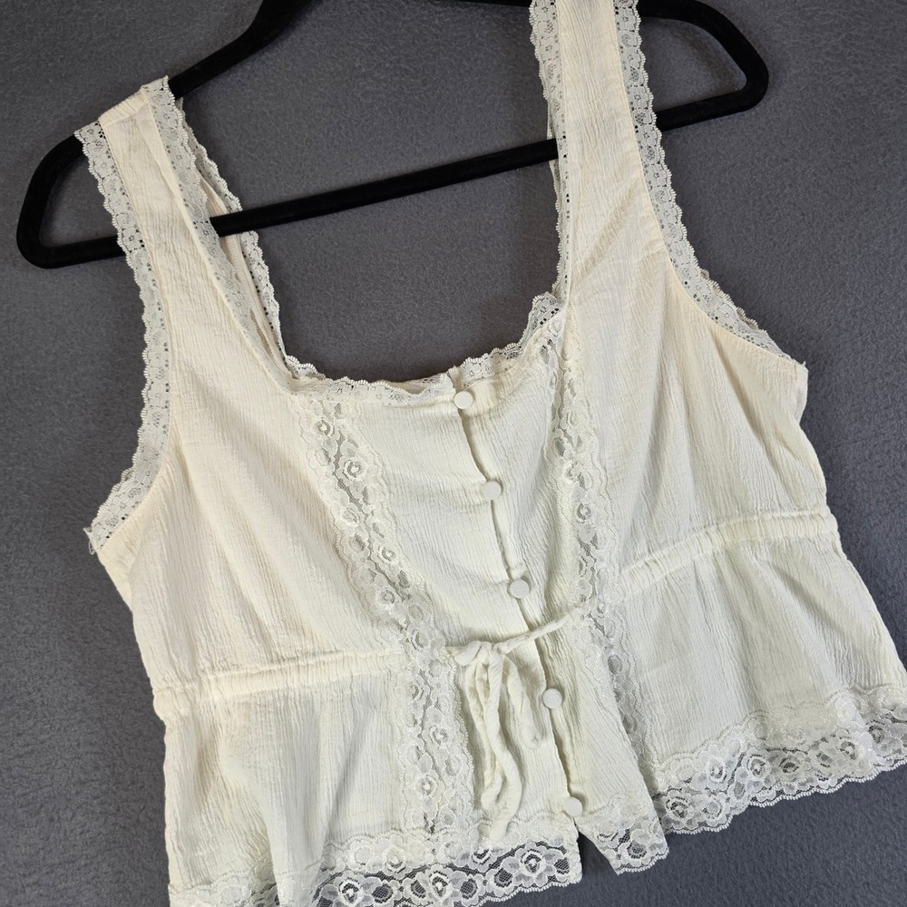 Something New Lace Trim Crop Boho Tank Top Womens XL Cream Peplum Festival